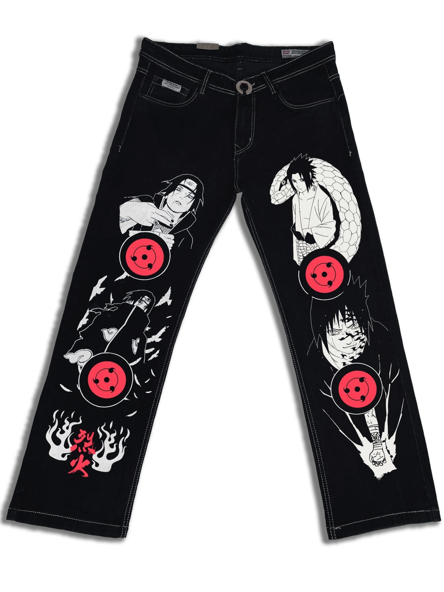 Sasuke X Itachi Uchiha: Printed Naruto Black Denim Jeans