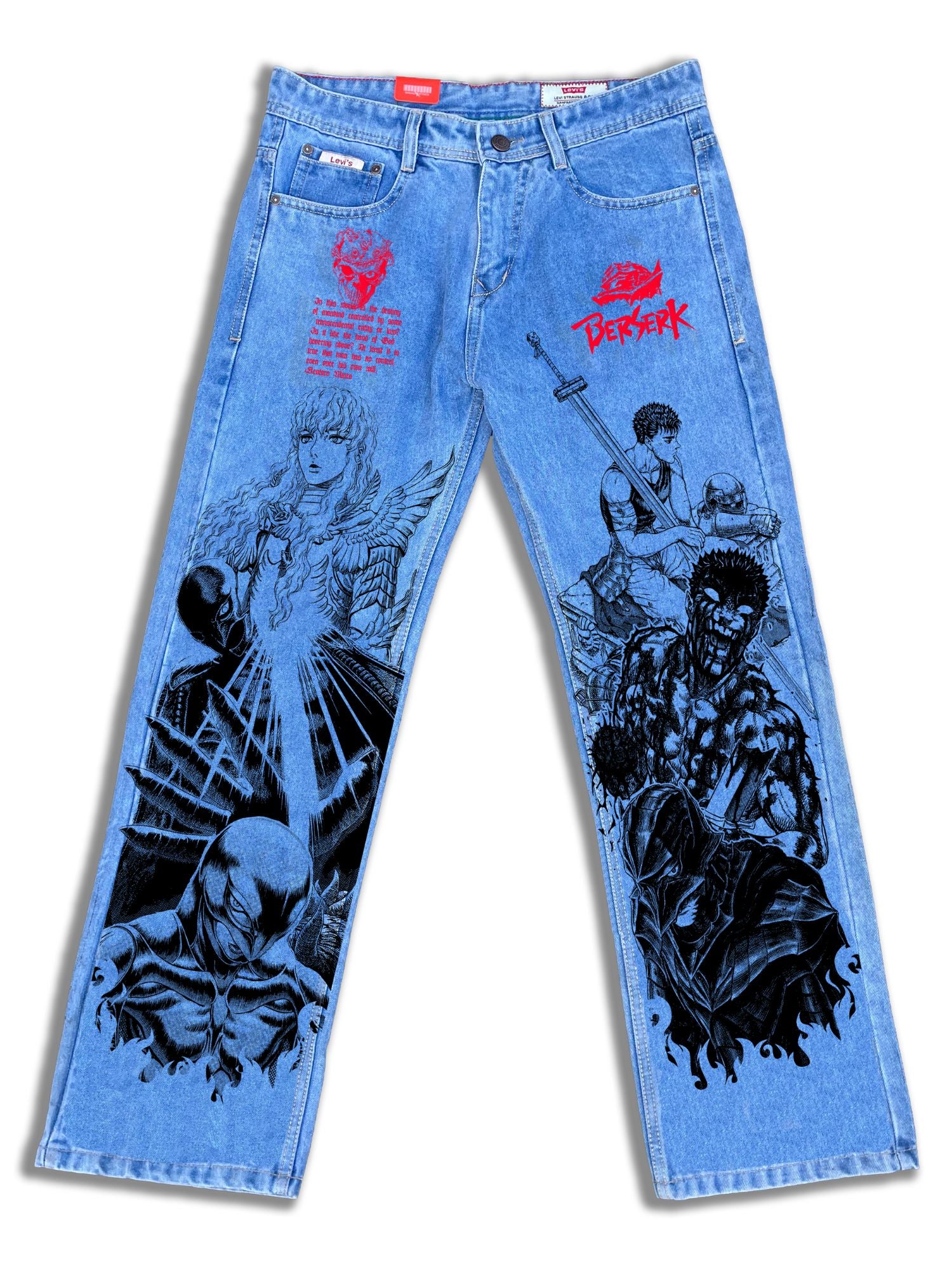 Guts x Griffith: Printed Berserk Blue Denim Jeans