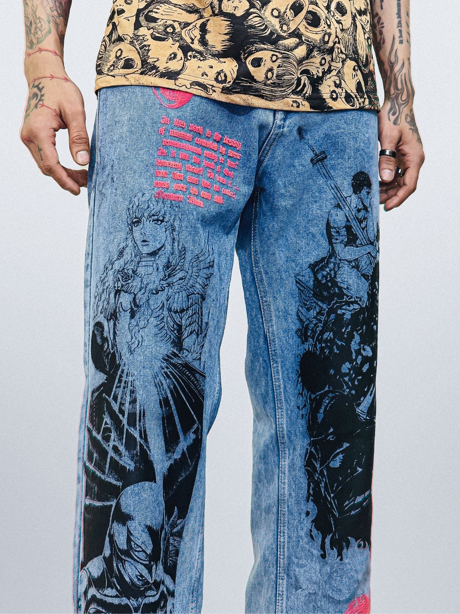 Guts x Griffith: Printed Berserk Blue Denim Jeans